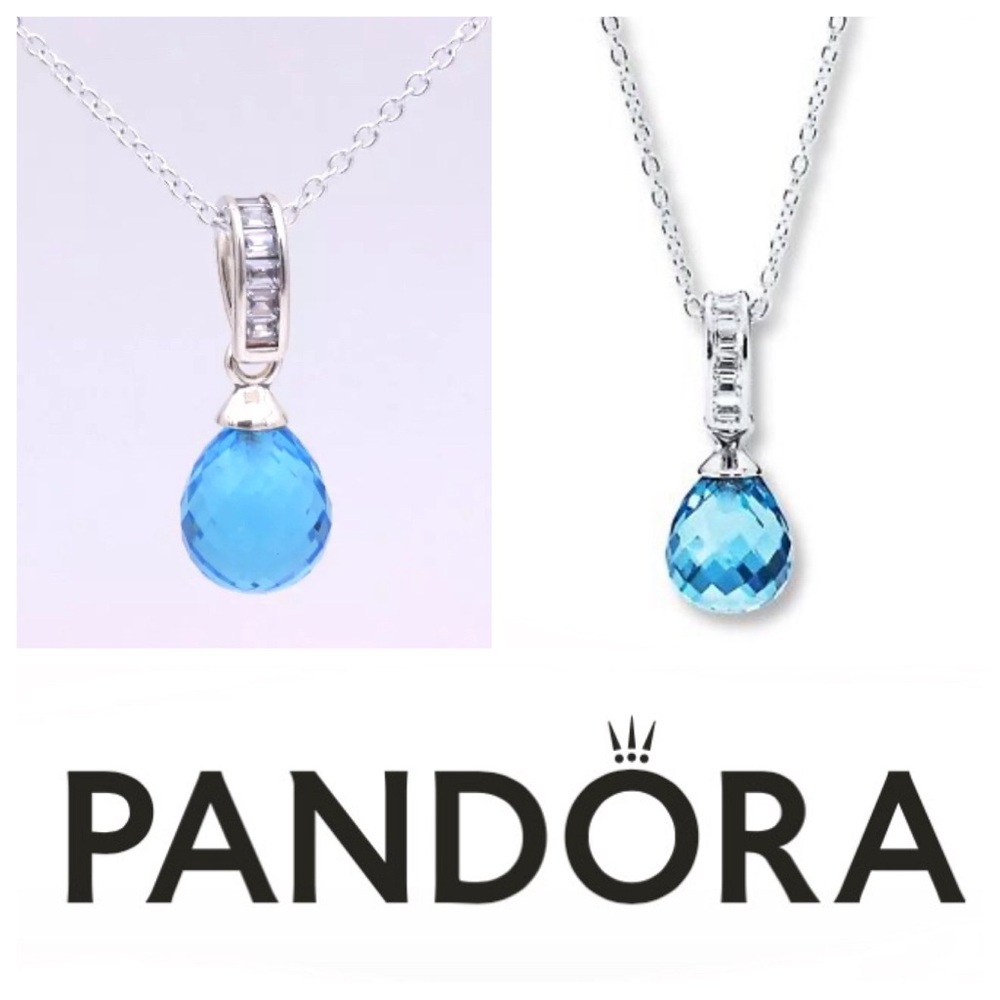 Pandora Sky Blue Crystal Frosted Frozen Sterling Droplet Jared Jewelers Necklace